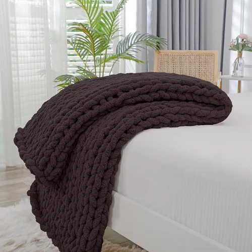 Vista 29 de Bigacogo - Cobija de punto grueso de 40 x 40 pulgadas, de felpilla, 100% tejida a mano, cobija pequeña de punto trenzado suave y grueso, con nudo