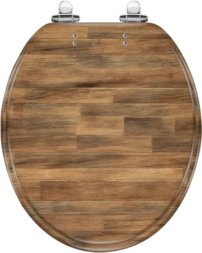 Vista 10 de Asiento de inodoro redondo con hermoso plato de madera de cedro, asiento de inodoro de resina con tapa de cierre silencioso lento con bisagras