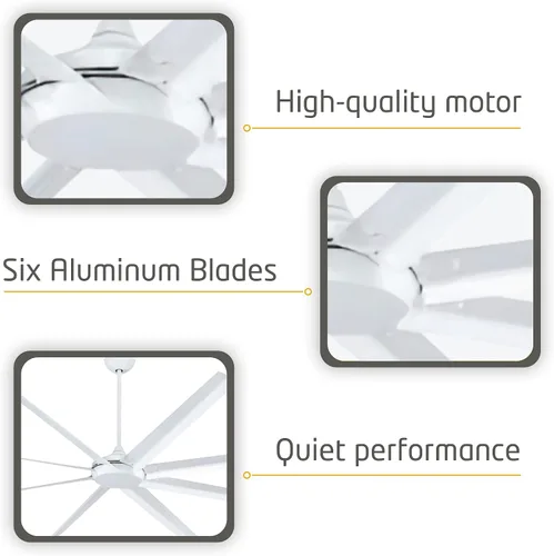 Vista 6 de Ciata Ventilador de techo industrial de 100 pulgadas con control remoto, interior/exterior, cuchillas de metal blanco resistentes, extra grande