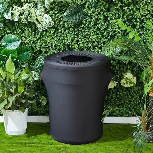 Vista 6 de Tanlade Cubierta elástica para cubo de basura de 32 galones, contenedor de residuos de spandex para exteriores, negro, 1 unidad