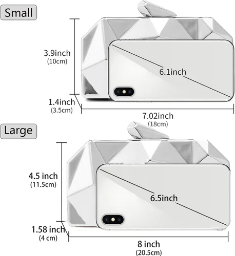 Vista 3 de Women Lattice Pattern Metal Evening Clutch Bag,Geometric Evening Clutch Purse Handbag With Chain Strap