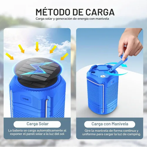Vista 2 de Linterna de camping 5000mAh Solar con manivela telescópica, linterna LED recargable con USB, carga portátil para cortes de energía, lámpara