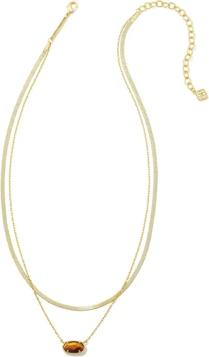 Vista 2 de Kendra Scott Grayson - Collar de espiga multihebra dorado y marrón ojo de tigre, talla única, Latón, Ojo de tigre