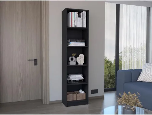 Vista 2 de Tuhome Home XS - Librería con estantes de cinco niveles y diseño vertical delgado que ofrece almacenamiento compacto para libros, decoración