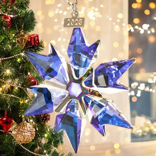 Vista 6 de Adorno de árbol de Navidad de edición Maxistal 2024, copo de nieve de cristal con estrella, adorno para árbol de Navidad, decoración para el hogar