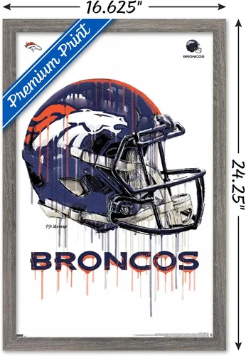 Vista 3 de NFL Denver Broncos - Póster de pared con casco de goteo 20, 22.4 pulgadas de largo x 14.7 pulgadas, versión enmarcada de madera de granero