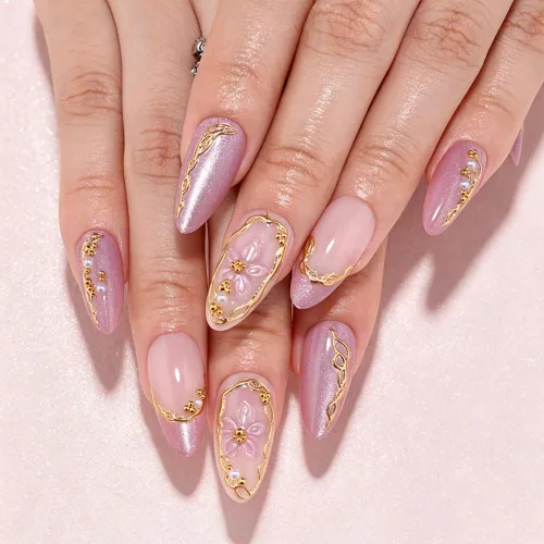 Vista 32 de evpct Uñas a presión bohemias 3D Nude con diseño de estrella dorada y 30 estrellas 3D de estilo bohemio