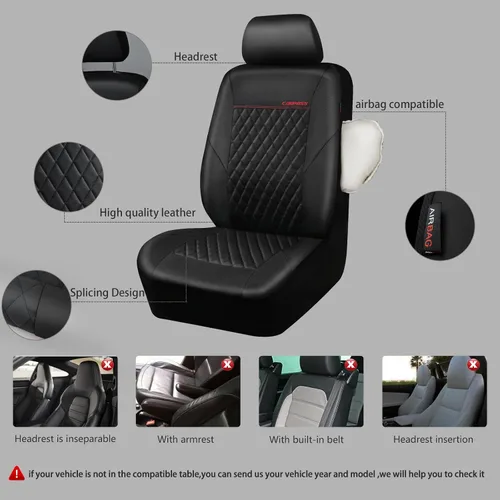 Vista 4 de CAR PASS Funda de asiento de cuero acolchada para dos asientos delanteros, universal, impermeable, de lujo, de PU premium, de vinilo