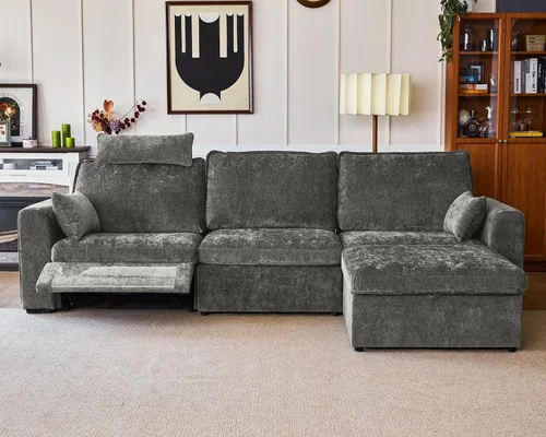 Vista 15 de Sofá reclinable eléctrico de 102.8 pulgadas con reposacabezas, sofá reclinable modular Cloud de gran tamaño con mesa, cajón de almacenamiento