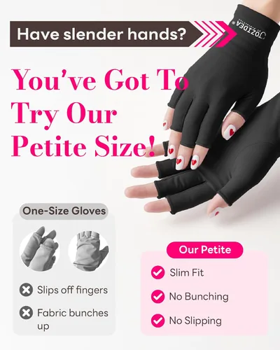 Vista 4 de Guantes UV para manicura de gel, opción de 2 tamaños para manos regulares/pequeñas, guantes sin dedos UPF50+ anti sol y luz UV