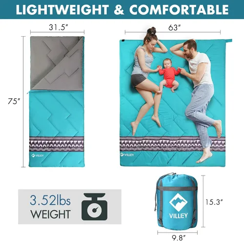 Vista 2 de VILLEY Camping Sleeping Bag, Lightweight Backpacking Sleeping Bag with Carrying Bag for Adults & Kids
