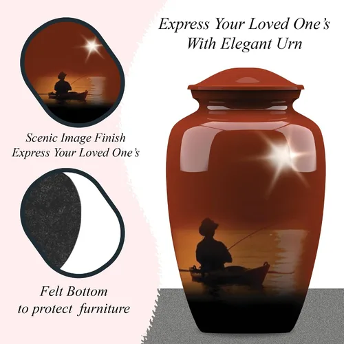 Vista 6 de Forever URNS - Urna funeraria de cremación para adultos con tema clásico de hombre de pesca para cenizas humanas de mujeres y hombres, 320 pulgadas