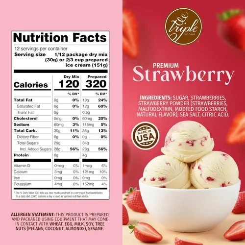 Vista 2 de Triple Scoop - Mezcla de helado de fresa prémium para hacer helados. Simple, fácil, delicioso. De mezcla gourmet a máquina en 5 minutos, hace 2