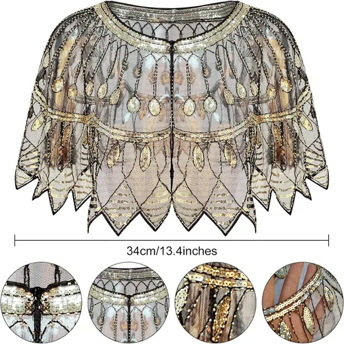 Vista 2 de PLULON 8 Pcs 1920s Flapper Accessories Set for Women, Great Gatsby Dresses Sequin Shawl Wraps Roaring 20s Dresses for Party