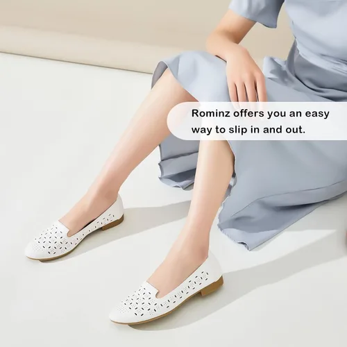 Vista 5 de Rominz Zapatos planos para mujer, cómodos zapatos de ballet de piel sintética negra para mujer, zapatos de vestir casuales con punta redonda