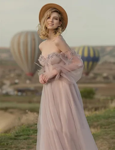 Vista 3 de Fanciest - Vestido de fiesta de graduación de manga larga estilo vintage para mujer, vestido de noche formal de manga larga y sin espalda