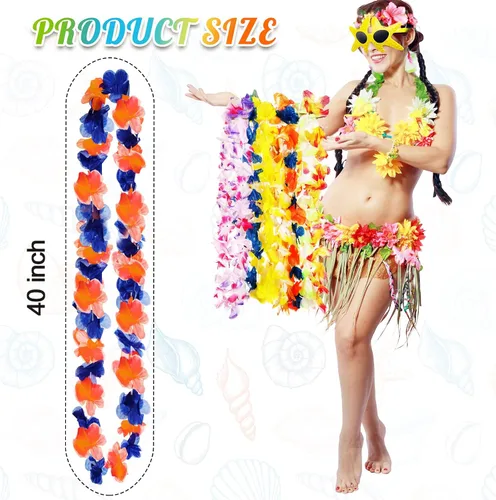 Vista 3 de Yunsailing 48 decoraciones de fiesta Luau incluyen 24 leis hawaianos y 24 lentes de sol tropicales, regalos de fiesta en la playa, flores