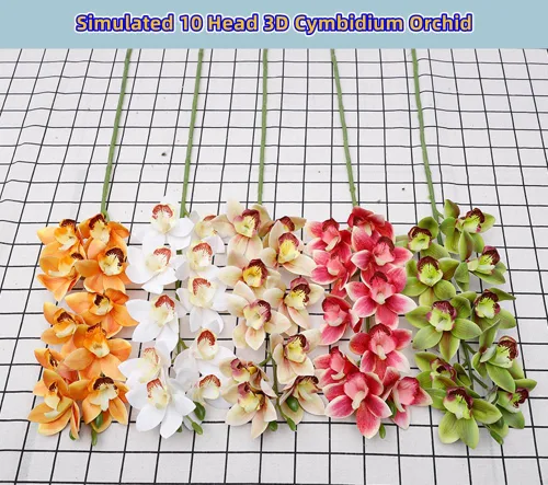 Vista 6 de XZJMY Flores artificiales de orquídeas artificiales 3D, flores artificiales de seda de 10 cabezas de seda, flores artificiales para exteriores