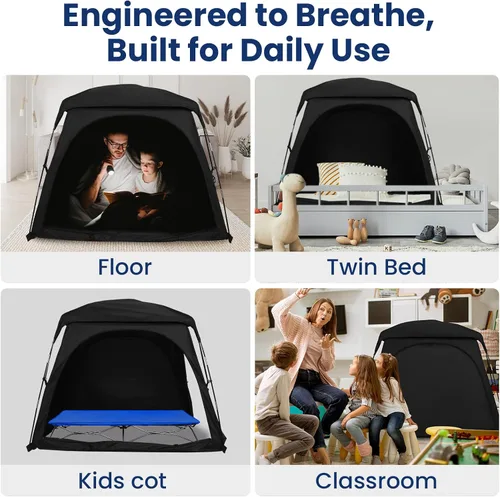 Vista 7 de Tienda de campaña sensorial certificada por CPC para niños autistas, para calmar y dormir, opaca, tamaño grande y versátil, se adapta a cama de piso