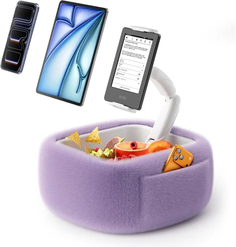 Vista 10 de LULULOOK Soporte de almohada Kindle ultra esponjoso para leer, soporte de almohada para tableta con cuenco de aperitivos y brazo plegable compatible