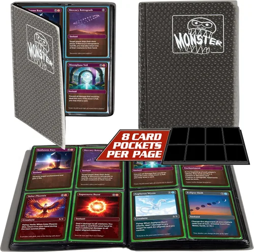 Vista 7 de Monster - Carpeta para tarjetas coleccionables de 4 bolsillos, álbum Holofoil negro, protección TCG antirrobo y anticaídas con bolsillos laterales