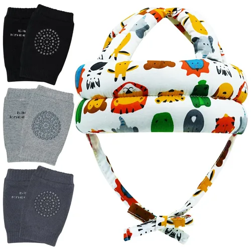 Vista 15 de Protector de cabeza de bebé y rodilleras para bebé, 3 pares de protectores para niños pequeños, cojín de algodón suave, capucha de seguridad Coche