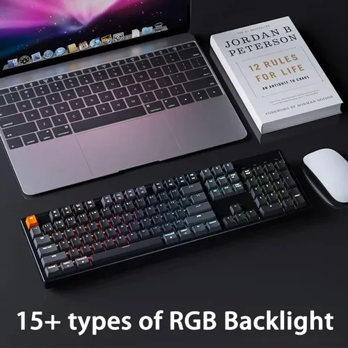 Vista 7 de Keychron Teclado mecánico inalámbrico K10 de tamaño completo de 104 teclas, retroiluminación RGB intercambiable en caliente con interruptor marrón