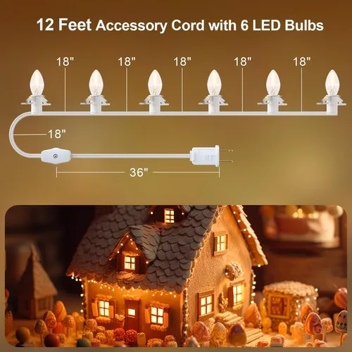 Vista 2 de SURAIELEC Cable accesorio de 12 pies con 6 bombillas LED, kit de repuesto para luz de molde de soplado, cable de luz C7 con interruptor para casa