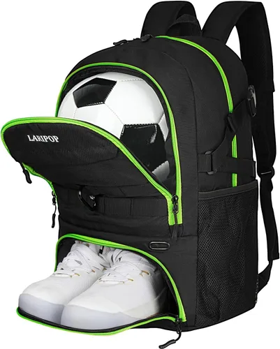 Vista 9 de LARIPOP Mochila de Fútbol, Bolsa de Fútbol con Soporte para Balón y Compartimento para Zapatos, Bolsas de Entrenamiento para Equipos Deportivos