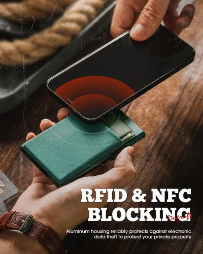 Vista 4 de DUGRAFT Tarjetero para tarjetas de crédito con bolsillo para dinero, minimalista, delgado, de aluminio, de metal, para hombres, con bloqueo RFID