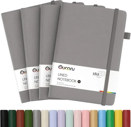 Vista 44 de Oucaru Cuaderno rayado, paquete de 4, 180 páginas, diarios A5 para escribir, papel grueso de 100 GSM, cuadernos pequeños diarios para mujeres