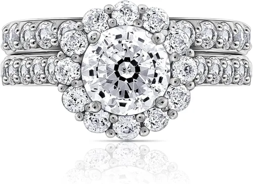 Vista 9 de Tienda Collection Platinum Yellow Gold or Rose Gold Plated Sterling Silver Infinite Elements Cubic Zirconia Flower Halo Ring