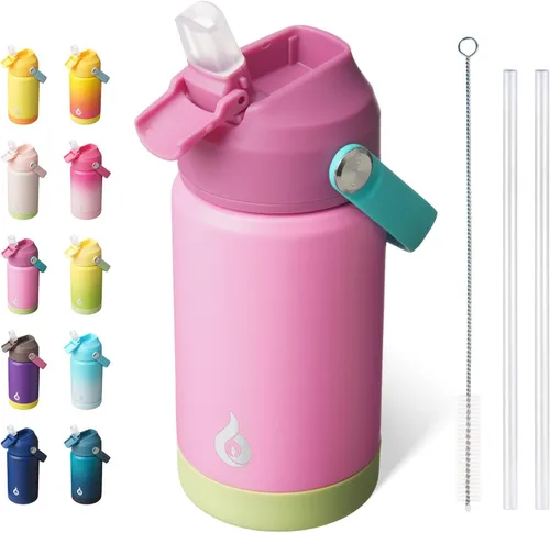 Vista 39 de BJPKPK - Botella de agua aislada con tapa de popote, 532 ml Botellas termo con boquilla suave, asa flexible y base antideslizante, libre de BPA, a