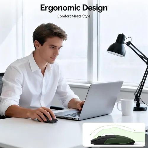 Vista 5 de TECKNET Ratón inalámbrico Bluetooth para laptop, mouse silencioso recargable (Bluetooth 5.2/3.0 y 2.4G), ultrafino, 6 niveles ajustables 4800 DPI