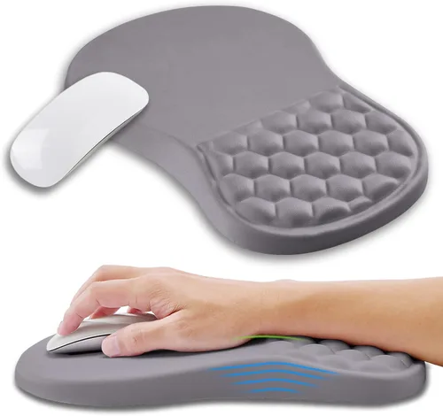 Vista 9 de Alfombrilla ergonómica para ratón con soporte de muñeca con espuma viscoelástica con protuberancia de masaje, alfombrilla para ratón de alivio