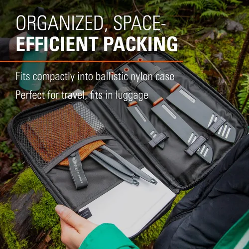 Vista 7 de GSI Outdoors Santoku - Juego de cuchillos de chef compacto de 6 piezas con tabla de cortar, fundas, botella de jabón y estuche de viaje