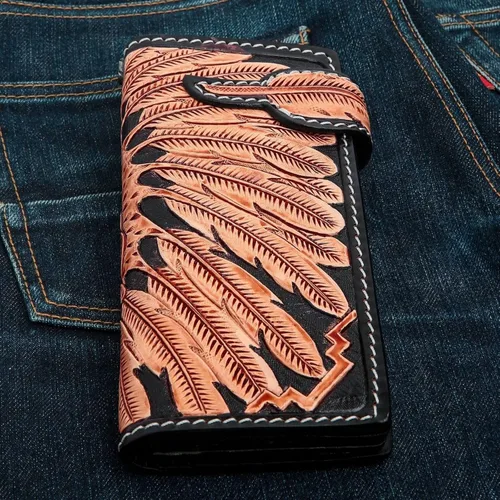 Vista 4 de Billetera de cuero genuino con diseño de calavera india