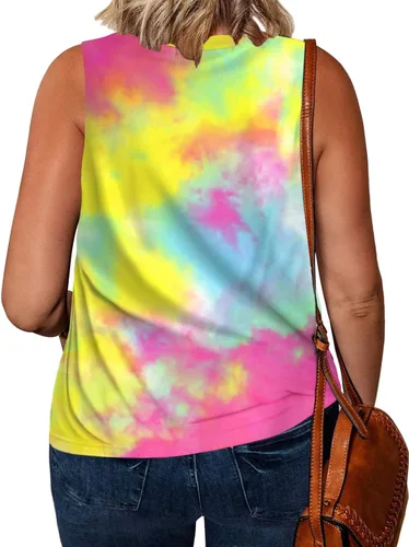 Vista 3 de DOLNINE Camisetas sin mangas de verano de talla extragrande para mujer, camisetas casuales con cuello redondo