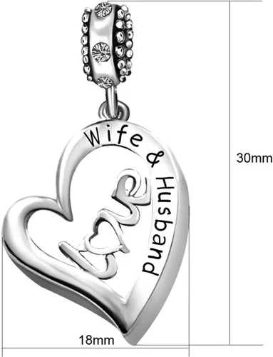 Vista 2 de KunBead - Abalorio para pulsera, diseño de corazón con texto en inglés I Love You Wife Marid