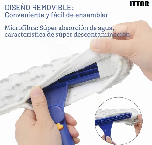 Vista 8 de ITTAR Escobilla de ventana con 2 juegos de postes de acero inoxidable, herramientas de limpieza de escobilla con almohadillas de microfibra, kit