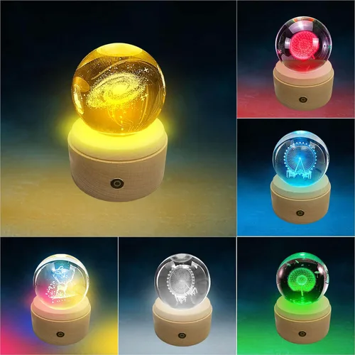 Vista 7 de JOJOCY Soporte de exhibición giratorio LED, base de exhibición de luz de madera con 8 modos de iluminación, soporte de base de luz de cristal