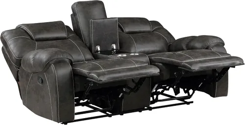 Vista 6 de Lexicon Juego de muebles de sala de estar de 2 piezas, juego de sofá reclinable manual de microfibra pulida con reposabrazos superior de almohada