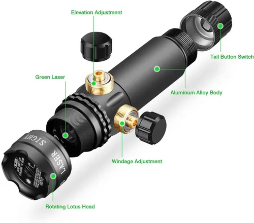 Vista 8 de Kit combinado láser verde y linterna de 1000 lúmenes con montaje en riel - Compatible con Mossberg 500 y Maverick 88 - Construcción de aluminio