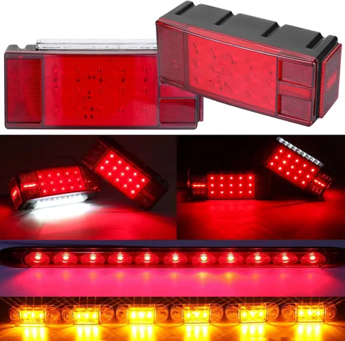 Vista 4 de Luces de remolque de barco, kit de luz LED sumergible para remolque con kit de arnés de cableado, luces de marcador ámbar, luces de marcha atrás