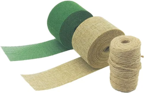 Vista 3 de Juego de 2 rollos de cintas de arpillera, 21.87 yardas y 2 pulgadas de ancho para coronas de manualidades, envoltura, arcos, árbol de Navidad