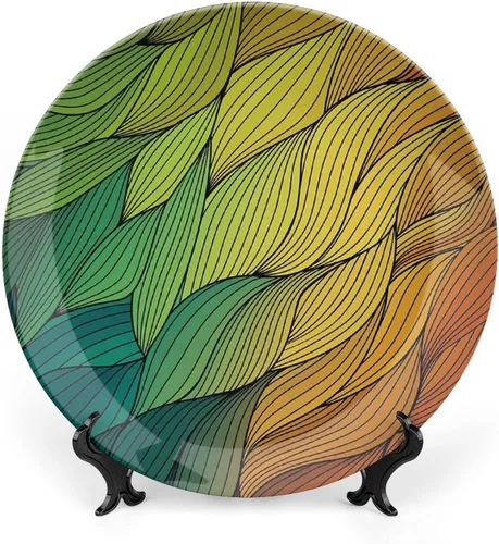 Vista 11 de XISUNYA Plato decorativo de 6 pulgadas, cerámica abstracta, flores ornamentales florales antiguas de damasco, azulejos curvos, impresión artística