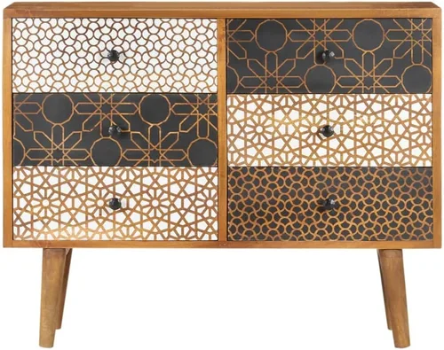 Vista 6 de vidaXL Aparador, aparador con patrón impreso, aparador de almacenamiento con cajones, armario lateral para sala de estar, comedor, mango de madera