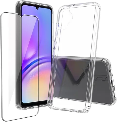 Vista 12 de Funda rígida para Samsung Galaxy A04E, transparente, delgada, rígida, híbrida, a prueba de golpes, con protector de pantalla de vidrio templado