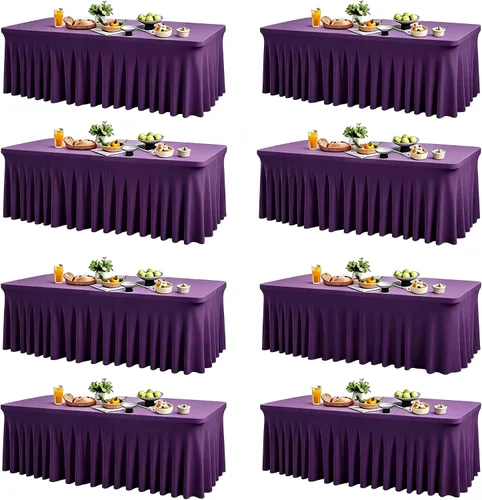 Vista 55 de Wish Care Paquete de 2 manteles de elastano elástico azul bebé para mesas rectangulares de 4 pies, manteles ajustables sin arrugas de 4 pies