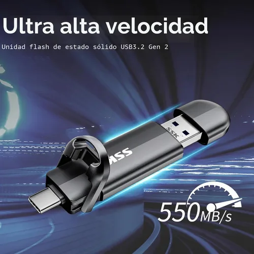 Vista 2 de SSK Unidad SSD externa de 128 GB de hasta 550 MB/s Dual USB C+A 3. 2